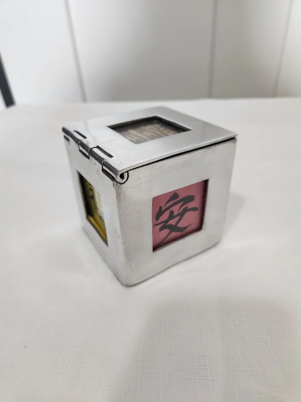 Silver Square Trinket Accent Box with Chinese Art